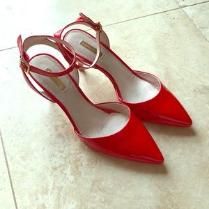 Red patent heels